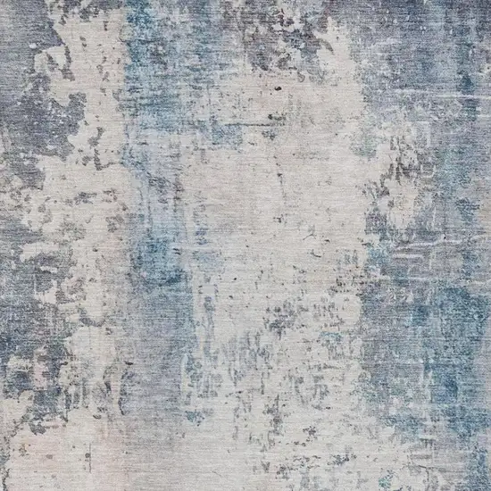 Blue And Silver Abstract Washable Indoor Outdoor Area Rug Photo 7