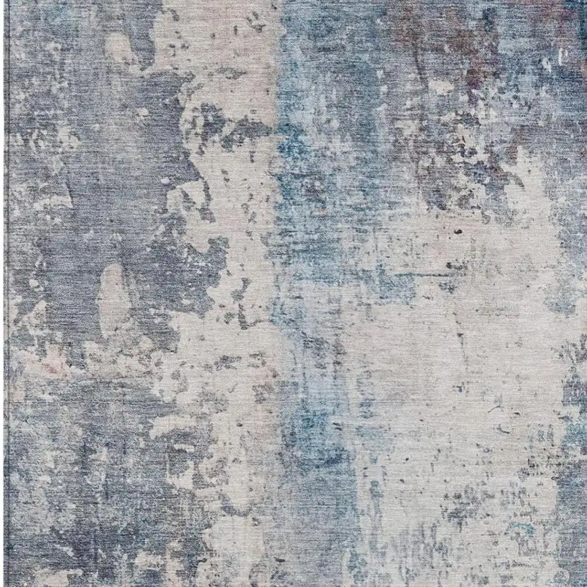 Blue And Silver Abstract Washable Indoor Outdoor Area Rug Photo 9