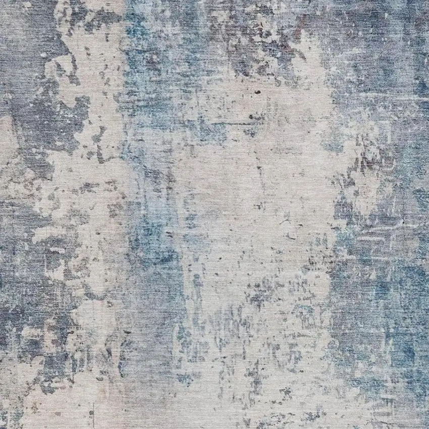 Blue And Silver Abstract Washable Indoor Outdoor Area Rug Photo 1
