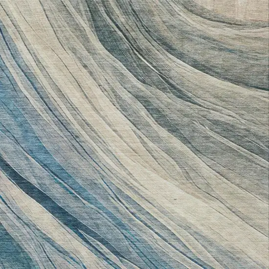 Blue And Silver Abstract Washable Indoor Outdoor Area Rug Photo 5