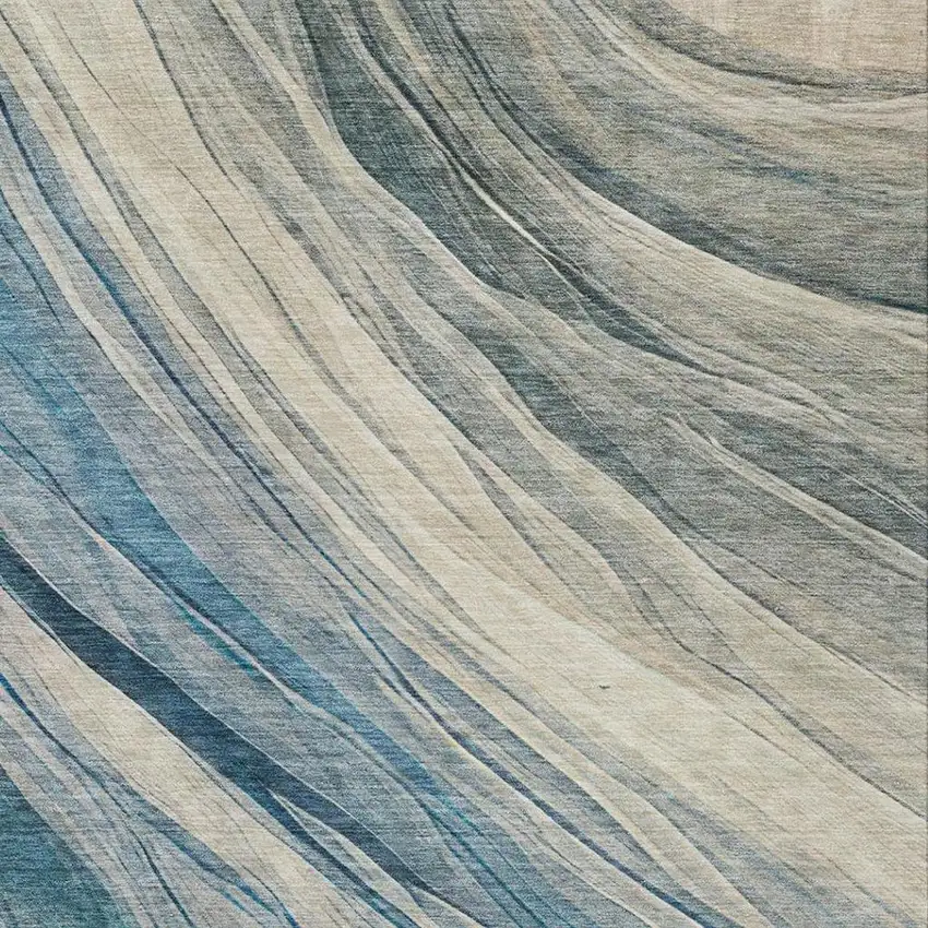 Blue And Silver Abstract Washable Indoor Outdoor Area Rug Photo 5