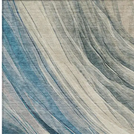 Blue And Silver Abstract Washable Indoor Outdoor Area Rug Photo 9