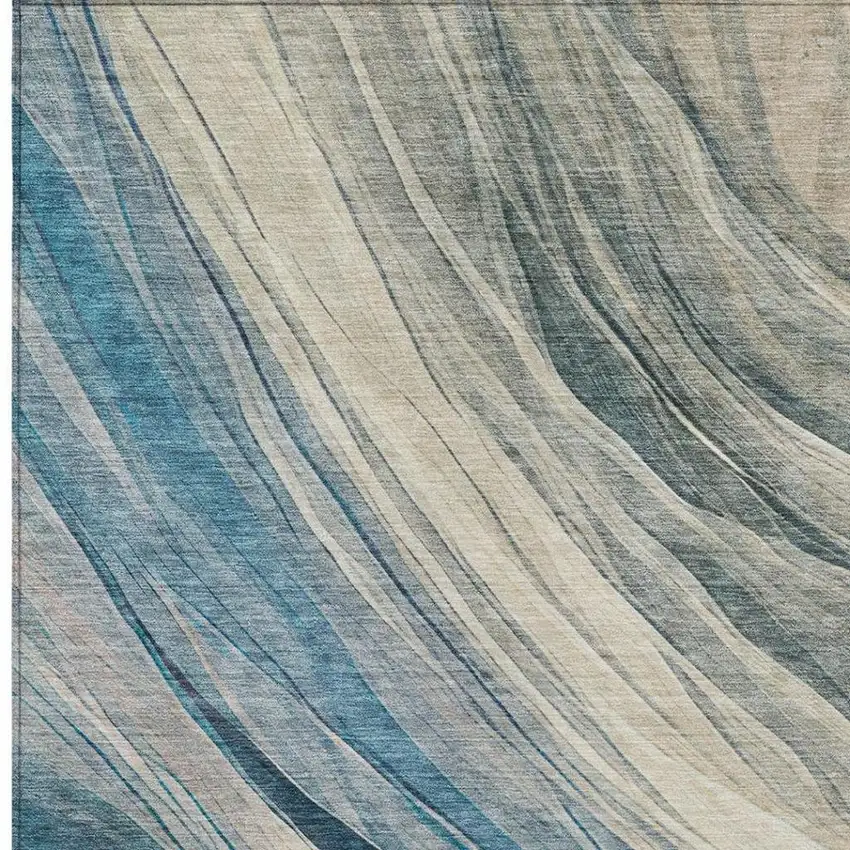 Blue And Silver Abstract Washable Indoor Outdoor Area Rug Photo 9