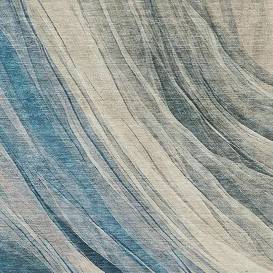 Blue And Silver Abstract Washable Indoor Outdoor Area Rug Photo 4