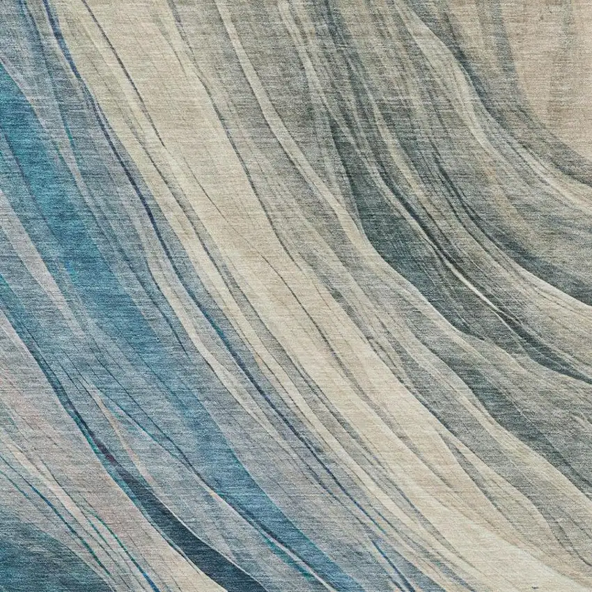 Blue And Silver Abstract Washable Indoor Outdoor Area Rug Photo 4