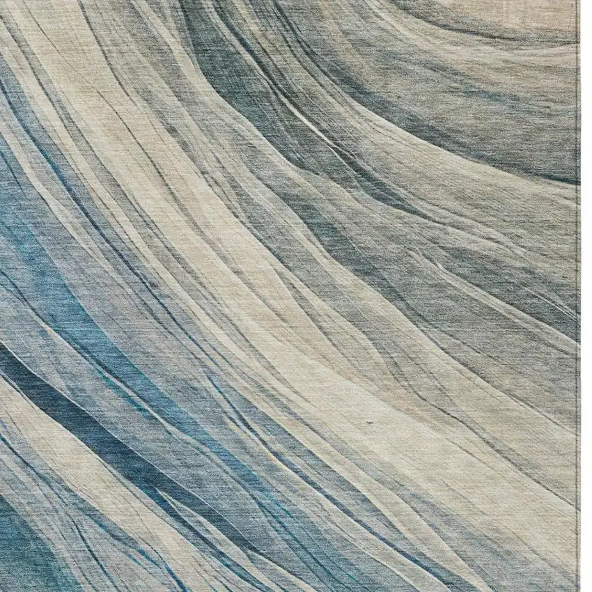 Blue And Silver Abstract Washable Indoor Outdoor Area Rug Photo 5