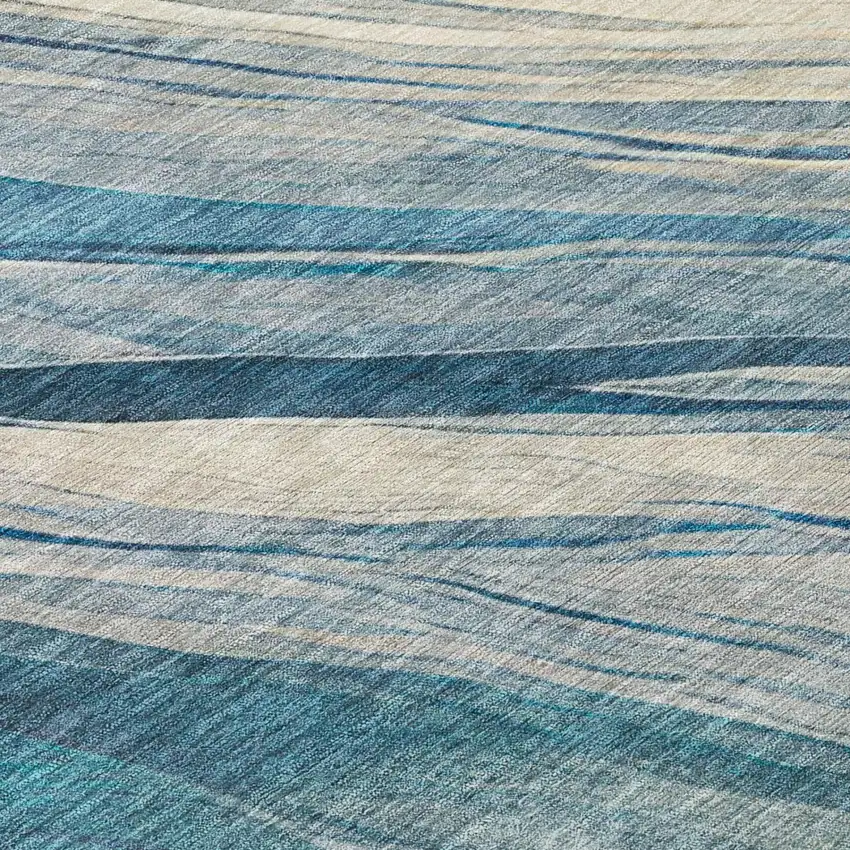 Blue And Silver Abstract Washable Indoor Outdoor Area Rug Photo 6