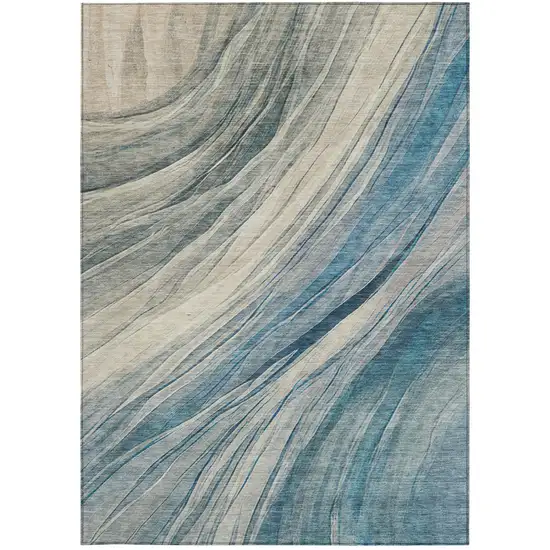 Blue And Silver Abstract Washable Indoor Outdoor Area Rug Photo 2