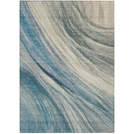 Blue And Silver Abstract Washable Indoor Outdoor Area Rug Photo 3