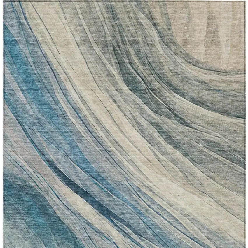 Blue And Silver Abstract Washable Indoor Outdoor Area Rug Photo 9