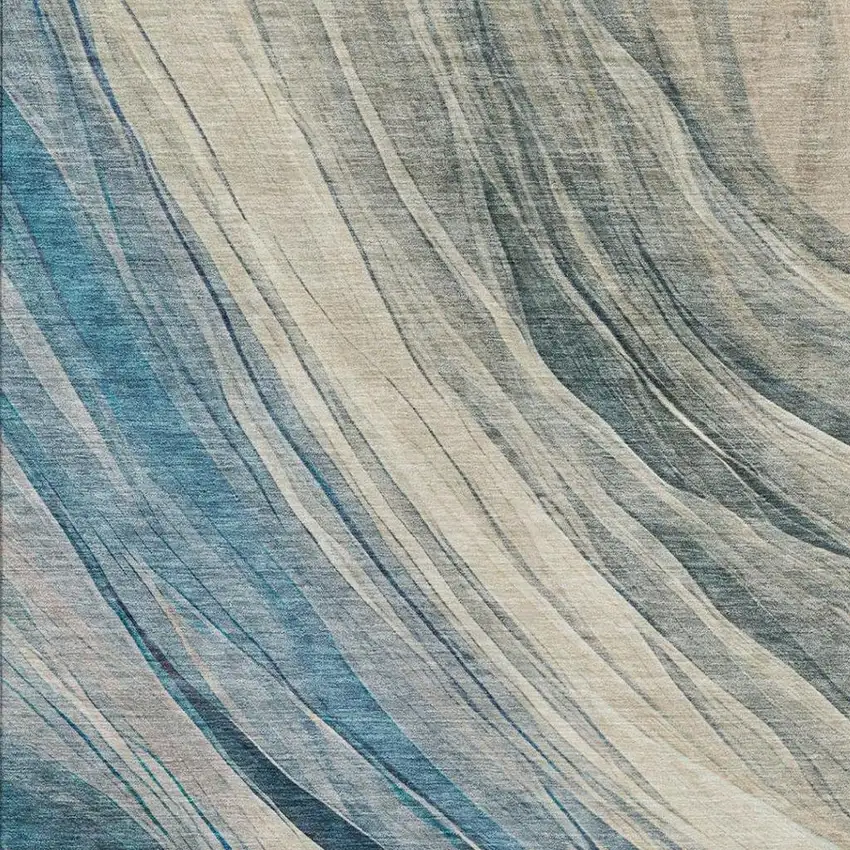 Blue And Silver Abstract Washable Indoor Outdoor Area Rug Photo 1