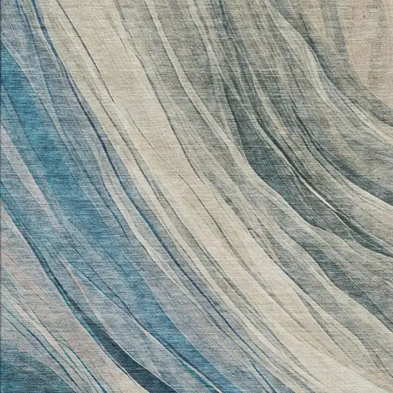 Blue And Silver Abstract Washable Indoor Outdoor Area Rug Photo 1