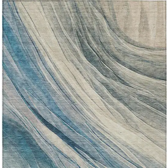 Blue And Silver Abstract Washable Indoor Outdoor Area Rug Photo 8