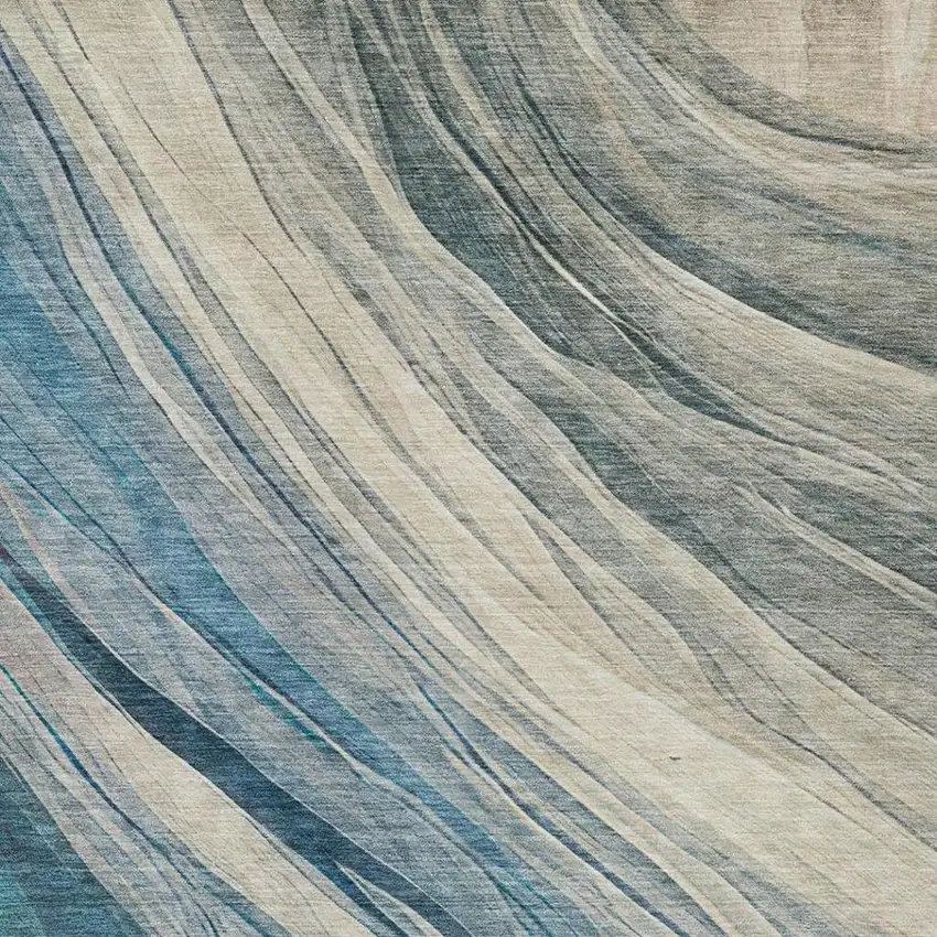 Blue And Silver Abstract Washable Indoor Outdoor Area Rug Photo 4