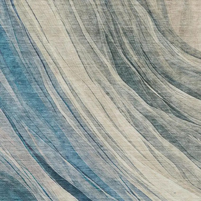 Blue And Silver Abstract Washable Indoor Outdoor Area Rug Photo 7
