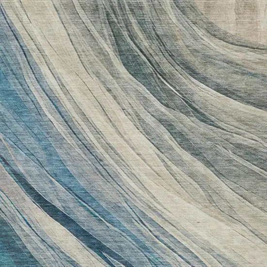 Blue And Silver Abstract Washable Indoor Outdoor Area Rug Photo 9