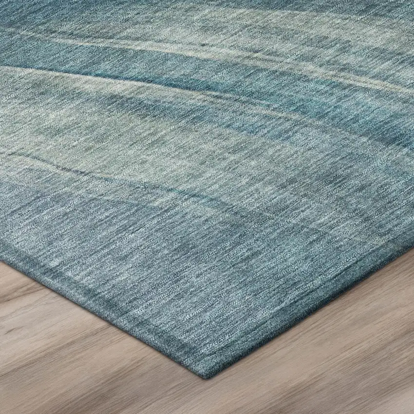 Blue And Silver Abstract Washable Indoor Outdoor Area Rug Photo 7