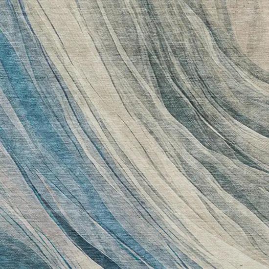 Blue And Silver Abstract Washable Indoor Outdoor Area Rug Photo 8