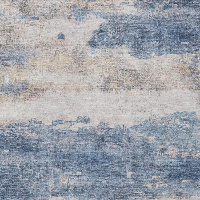 Blue And Silver Abstract Washable Indoor Outdoor Area Rug Photo 8