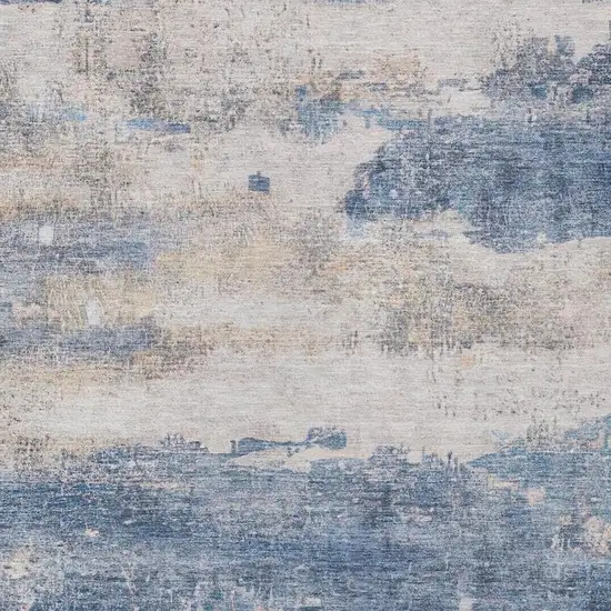 Blue And Silver Abstract Washable Indoor Outdoor Area Rug Photo 2