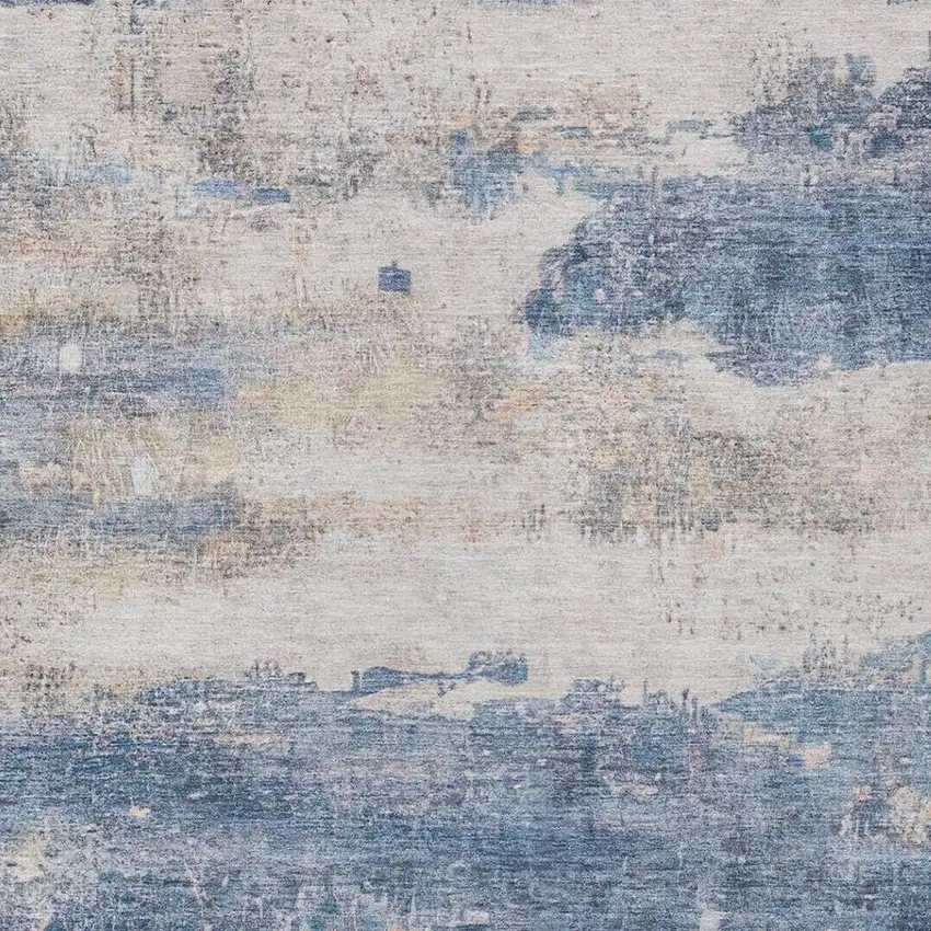 Blue And Silver Abstract Washable Indoor Outdoor Area Rug Photo 2