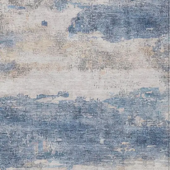 Blue And Silver Abstract Washable Indoor Outdoor Area Rug Photo 4