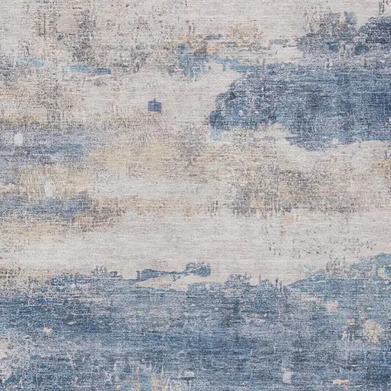 Blue And Silver Abstract Washable Indoor Outdoor Area Rug Photo 9