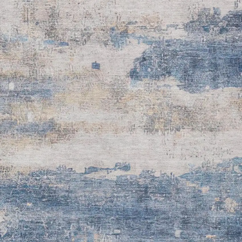 Blue And Silver Abstract Washable Indoor Outdoor Area Rug Photo 9