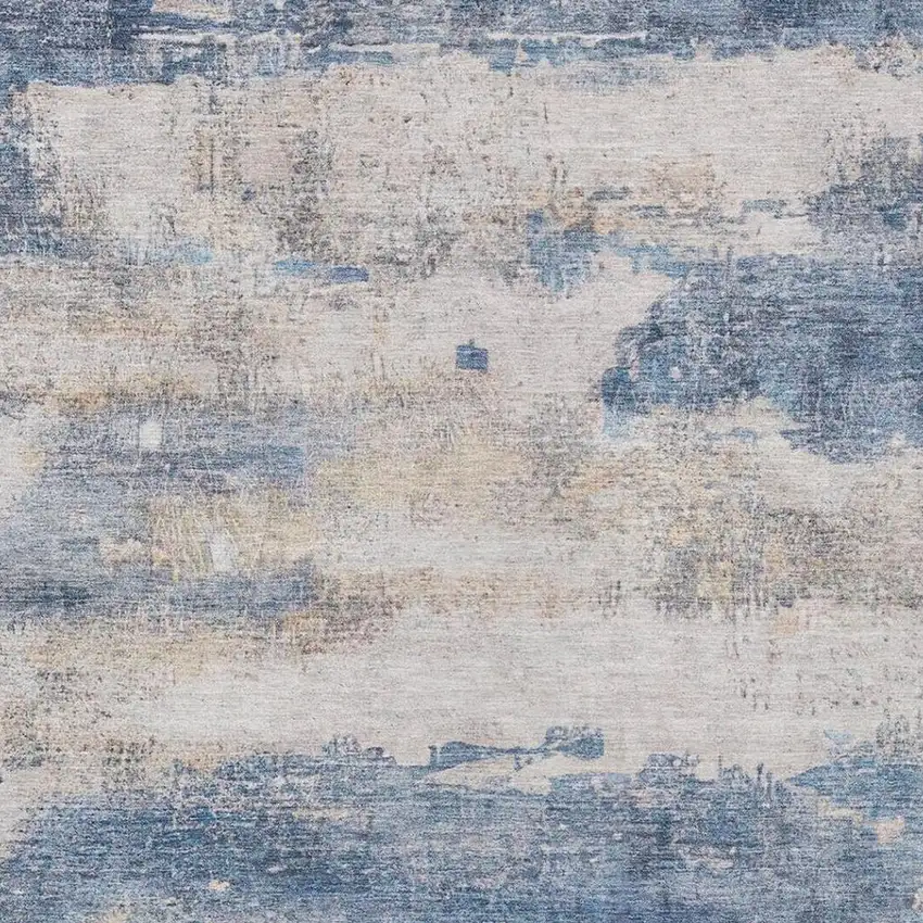 Blue And Silver Abstract Washable Indoor Outdoor Area Rug Photo 9