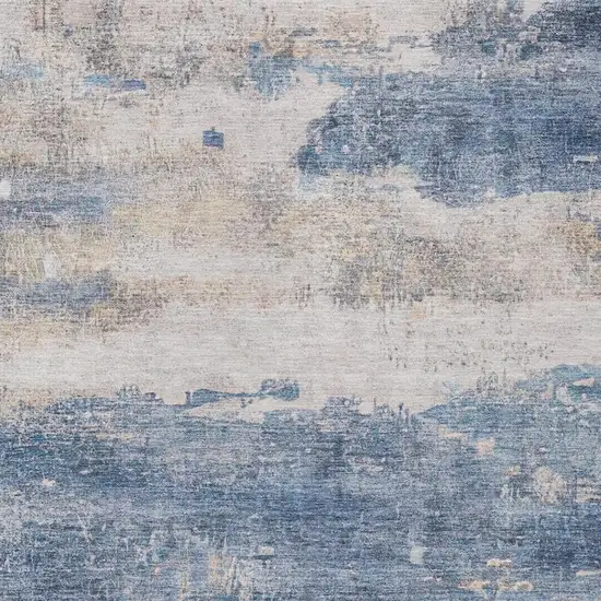 Blue And Silver Abstract Washable Indoor Outdoor Area Rug Photo 8