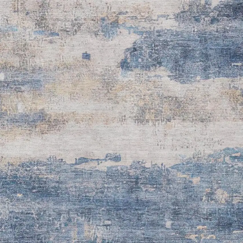 Blue And Silver Abstract Washable Indoor Outdoor Area Rug Photo 8