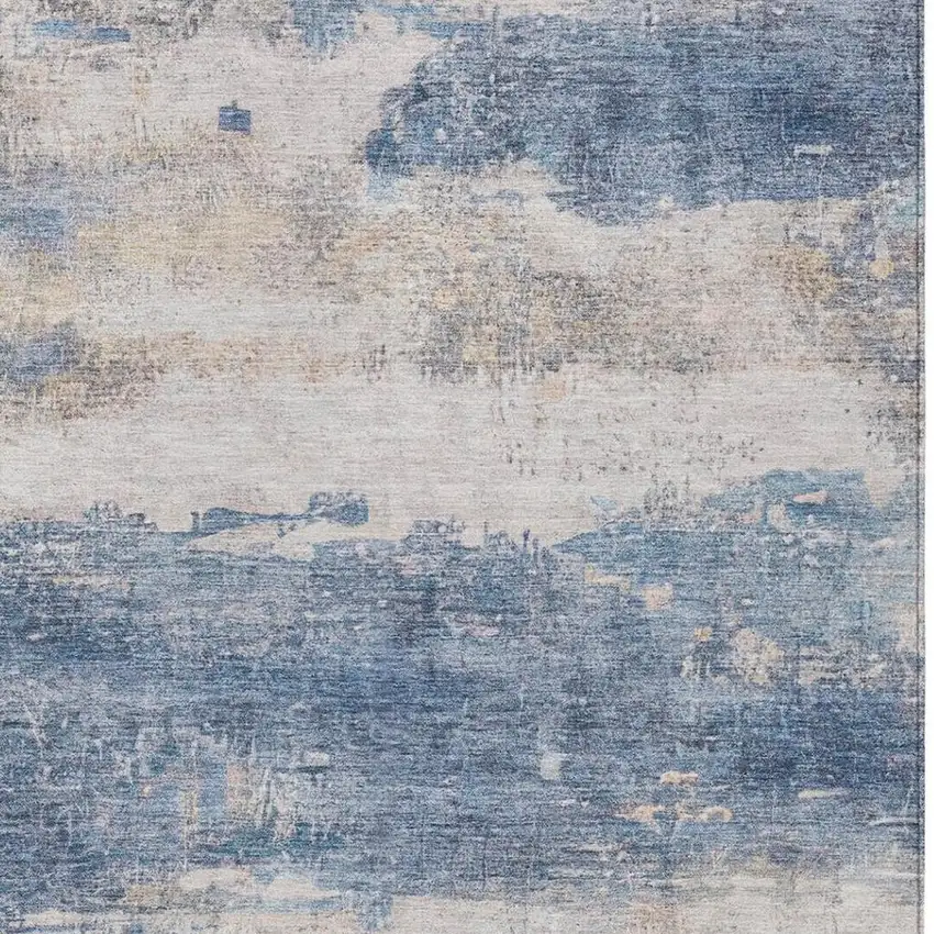 Blue And Silver Abstract Washable Indoor Outdoor Area Rug Photo 1