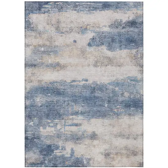 Blue And Silver Abstract Washable Indoor Outdoor Area Rug Photo 3