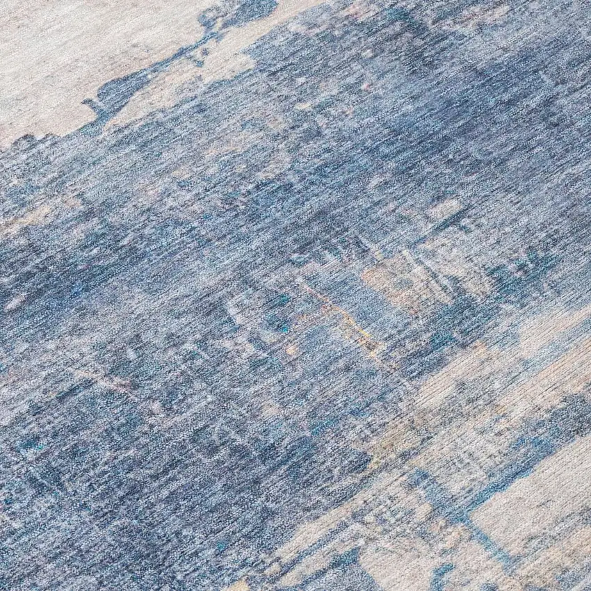 Blue And Silver Abstract Washable Indoor Outdoor Area Rug Photo 5