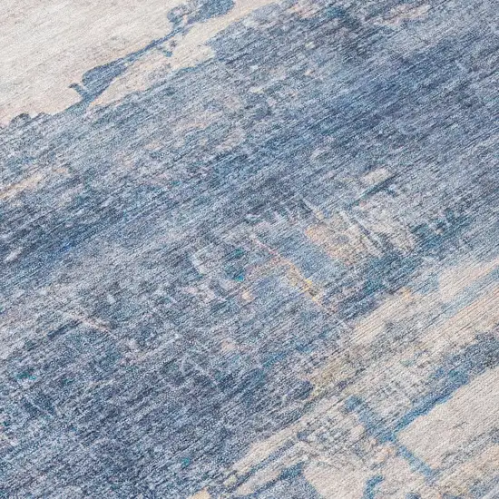 Blue And Silver Abstract Washable Indoor Outdoor Area Rug Photo 5