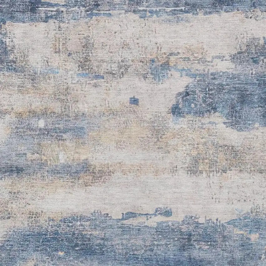 Blue And Silver Abstract Washable Indoor Outdoor Area Rug Photo 9