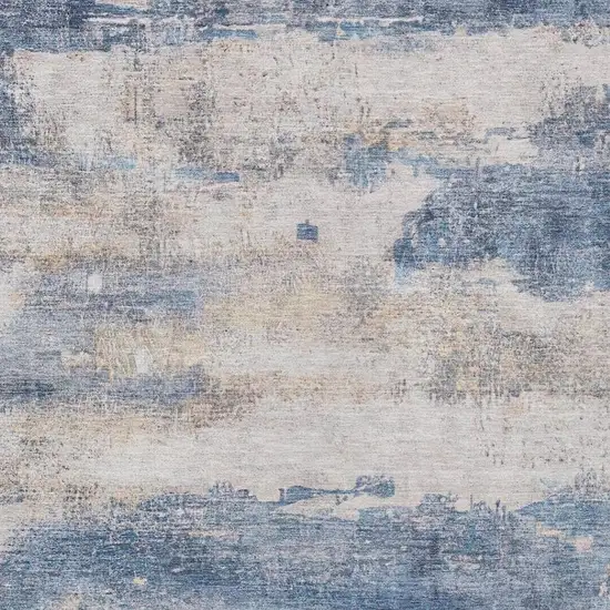 Blue And Silver Abstract Washable Indoor Outdoor Area Rug Photo 9