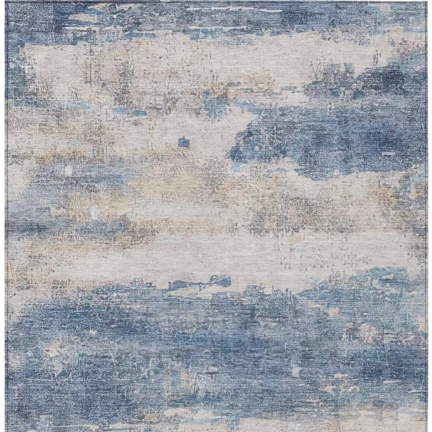 Blue And Silver Abstract Washable Indoor Outdoor Area Rug Photo 6