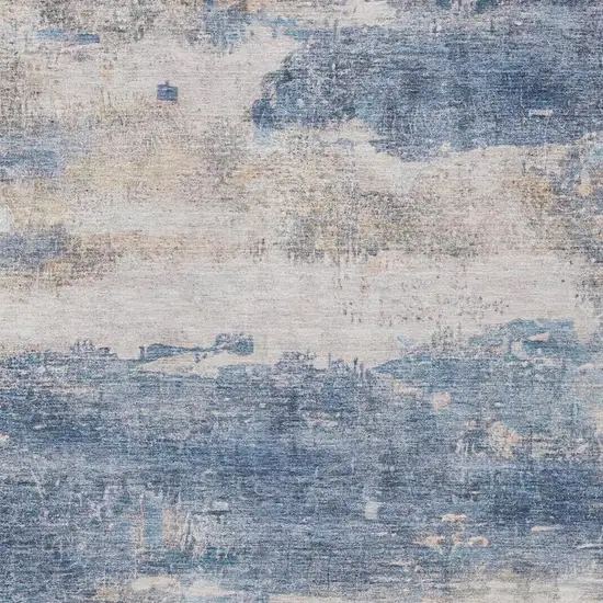 Blue And Silver Abstract Washable Indoor Outdoor Area Rug Photo 8
