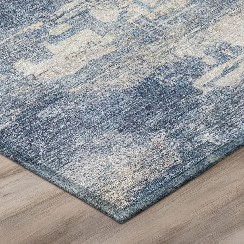 Blue And Silver Abstract Washable Indoor Outdoor Area Rug Photo 7