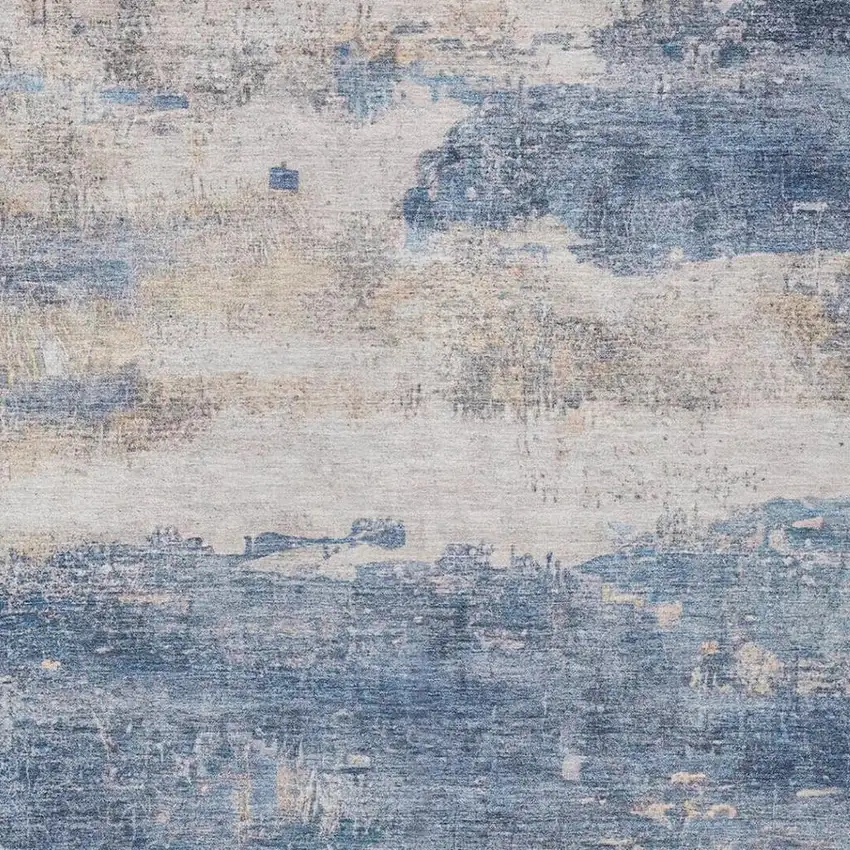 Blue And Silver Abstract Washable Indoor Outdoor Area Rug Photo 2