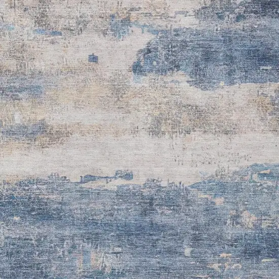 Blue And Silver Abstract Washable Indoor Outdoor Area Rug Photo 2