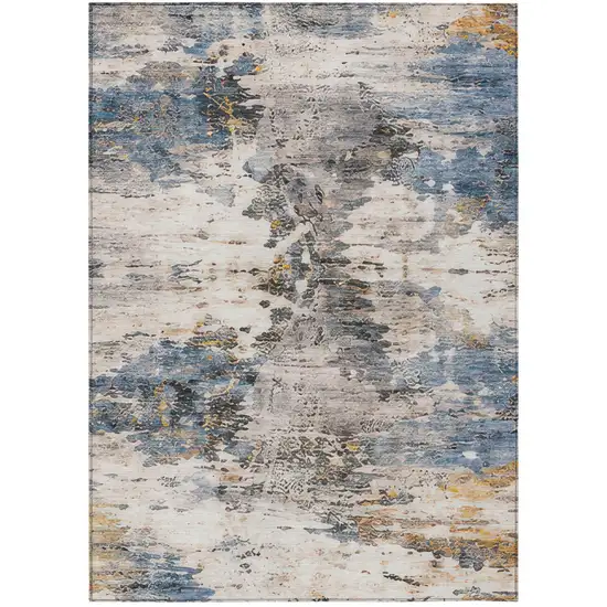 Blue And Silver Abstract Washable Indoor Outdoor Area Rug Photo 3