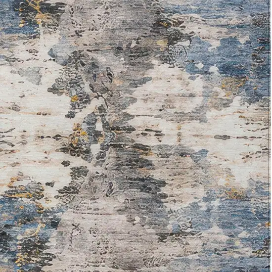 Blue And Silver Abstract Washable Indoor Outdoor Area Rug Photo 6