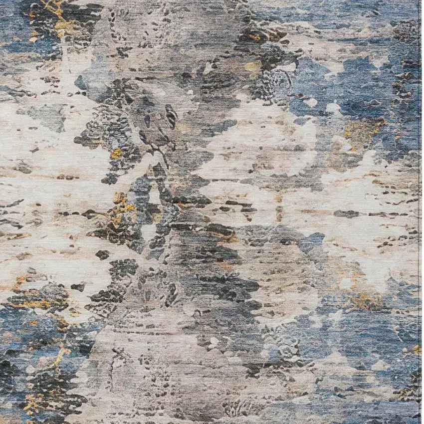 Blue And Silver Abstract Washable Indoor Outdoor Area Rug Photo 6