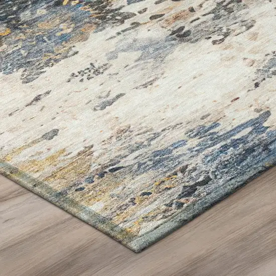 Blue And Silver Abstract Washable Indoor Outdoor Area Rug Photo 4