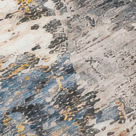 Blue And Silver Abstract Washable Indoor Outdoor Area Rug Photo 9