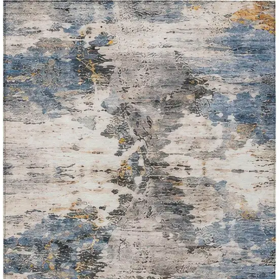 Blue And Silver Abstract Washable Indoor Outdoor Area Rug Photo 5