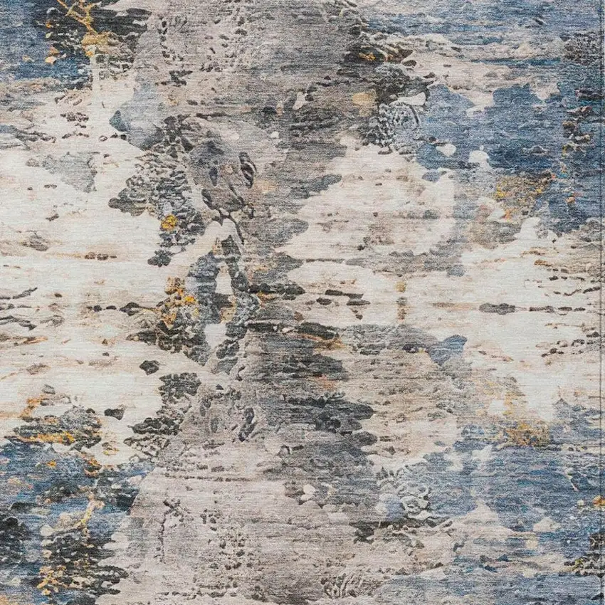 Blue And Silver Abstract Washable Indoor Outdoor Area Rug Photo 1