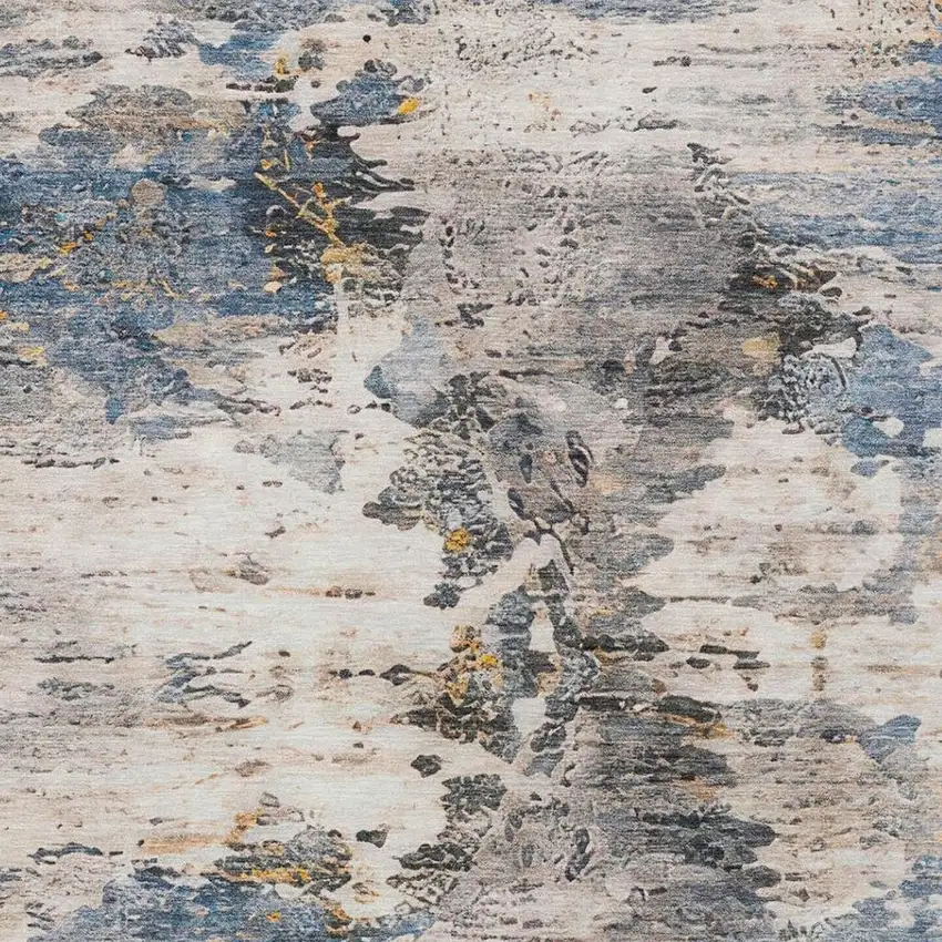 Blue And Silver Abstract Washable Indoor Outdoor Area Rug Photo 8